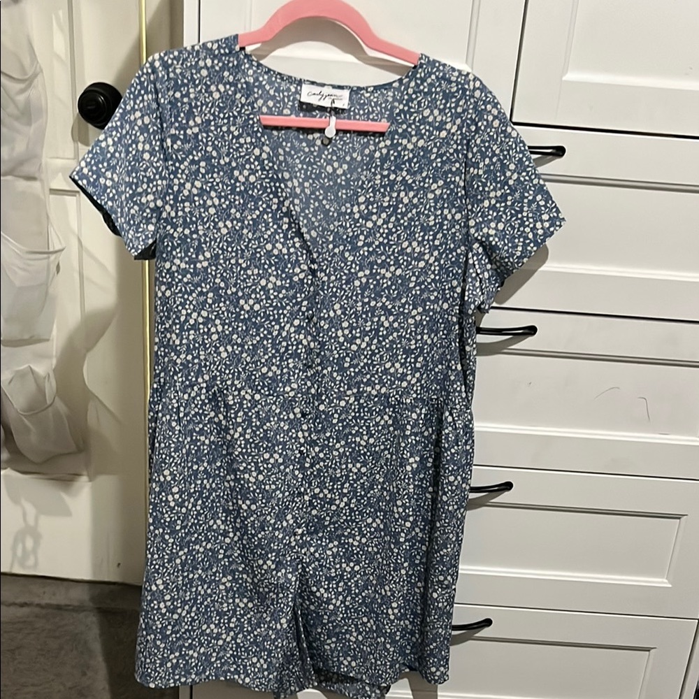 Carly Jean Los Angeles Blue and White Patterned romper